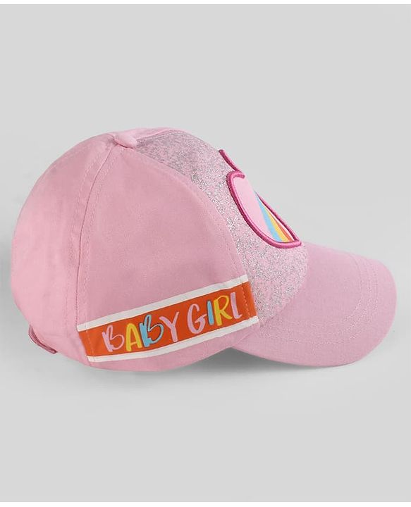 Pine Kids Woven Baseball Cap Heart Design Pink - Diameter 15.5 cm
