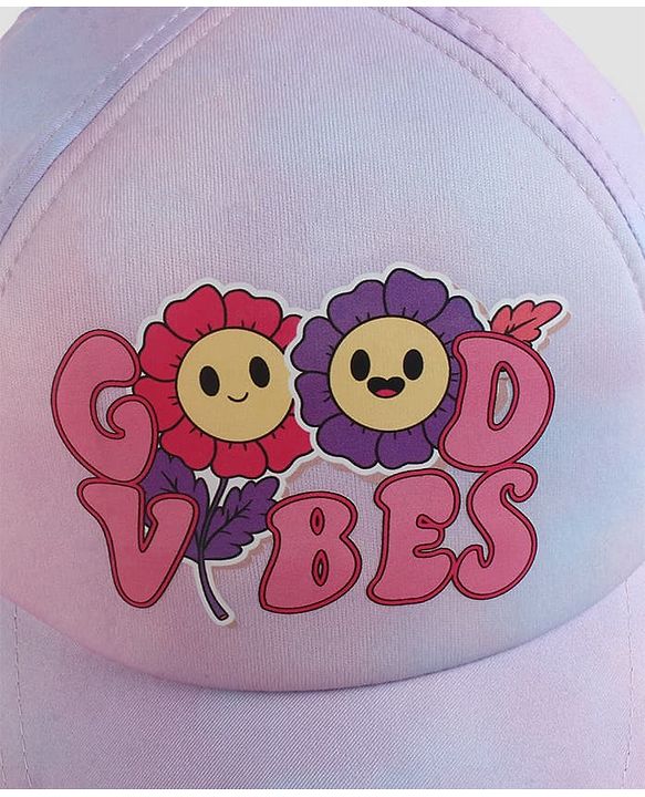 Pine Kids Woven Baseball Cap with Good Vibes Print Lilac - Diameter 15.5 cm
