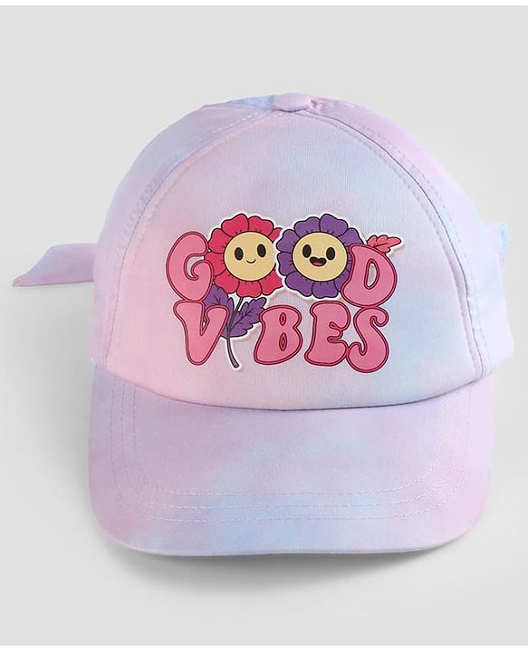 Pine Kids Woven Baseball Cap with Good Vibes Print Lilac - Diameter 15.5 cm