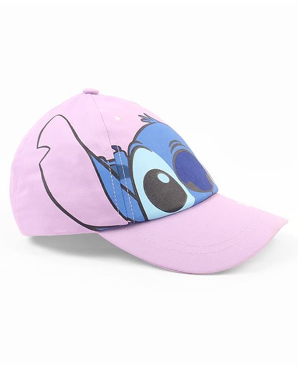Babyhug Poly Blend Woven Summer Cap Lilo & Stitch Print Lavender -Diameter 15 cm