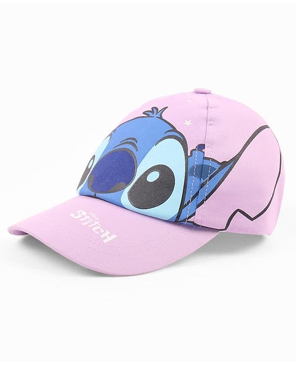 Babyhug Poly Blend Woven Summer Cap Lilo & Stitch Print Lavender -Diameter 15 cm