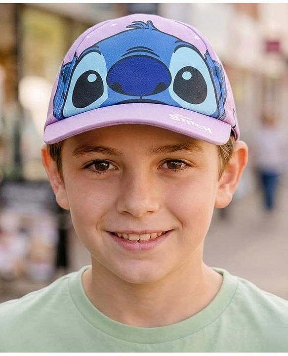 Babyhug Poly Blend Woven Summer Cap Lilo & Stitch Print Lavender -Diameter 15 cm