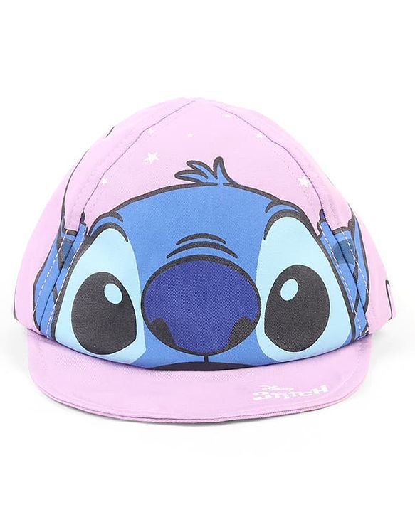 Babyhug Poly Blend Woven Summer Cap Lilo & Stitch Print Lavender -Diameter 15 cm