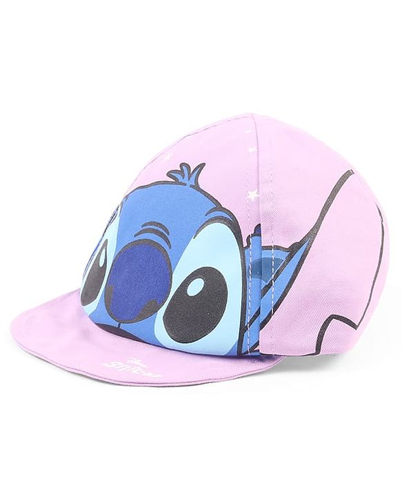 Babyhug Poly Blend Woven Summer Cap Lilo & Stitch Print Lavender -Diameter 15 cm
