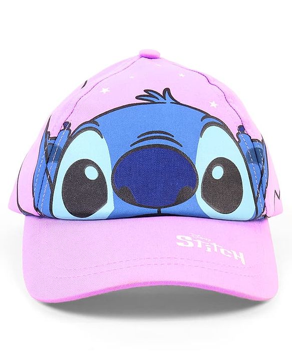 Babyhug Poly Blend Woven Summer Cap Lilo & Stitch Print Lavender -Diameter 15 cm
