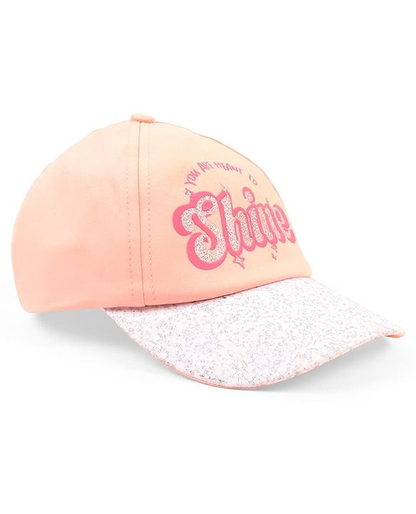 Babyhug Poly Blend Woven Summer Cap With You Are Ment to Shine Print Peach -Diameter 15.5 cm