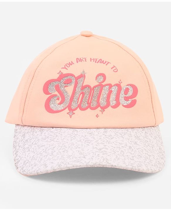 Babyhug Poly Blend Woven Summer Cap With You Are Ment to Shine Print Peach -Diameter 15.5 cm