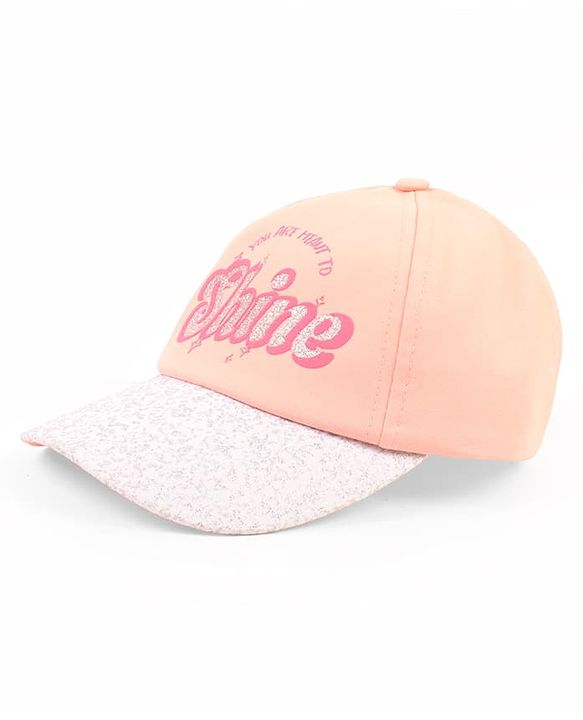 Babyhug Poly Blend Woven Summer Cap With You Are Ment to Shine Print Peach -Diameter 15.5 cm