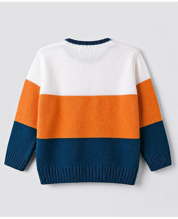 Babyhug Knit Full Sleeves Solid Colour Block Cable Knit Designed Pullover - White