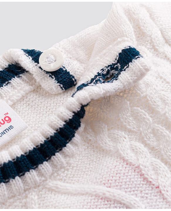 Babyhug Knit Full Sleeves Solid Colour Block Cable Knit Designed Pullover - White