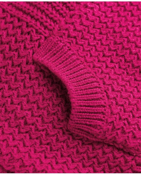Babyhug Knit Full Sleeves Pullover with Deer Patch & Bow Aplique - Dark Pink