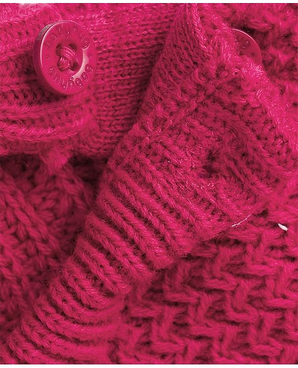 Babyhug Knit Full Sleeves Pullover with Deer Patch & Bow Aplique - Dark Pink