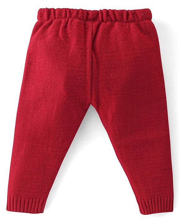 Babyhug Knit Full Sleeves Sweater Set With Christmas Theme Design - Red
