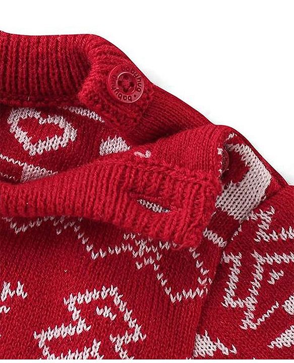 Babyhug Knit Full Sleeves Sweater Set With Christmas Theme Design - Red