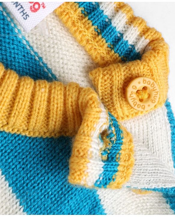 Babyhug Knit Full Sleeves Striped Sweater Set with Aircraft Design - Blue White