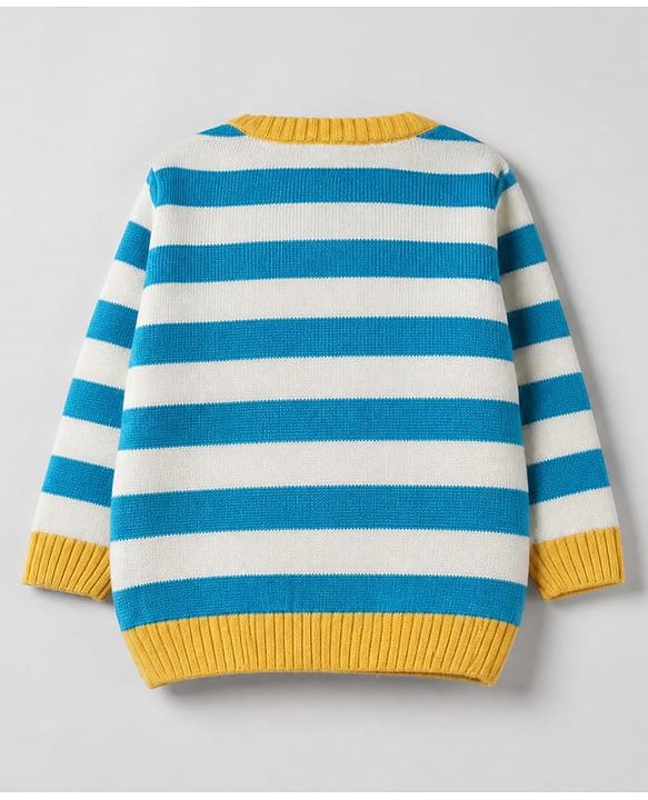 Babyhug Knit Full Sleeves Striped Sweater Set with Aircraft Design - Blue White