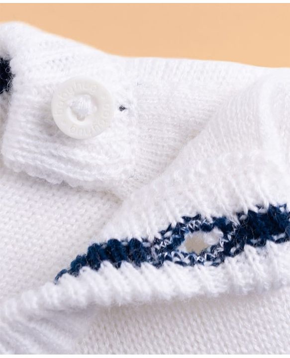 Babyhug Knit Full Sleeves Striped Sweater Set With Tiger Patch - Navy Blue