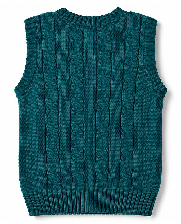 Babyhug Knit Sleeveless Solid Colour Pullover with Cable Knit Design - Dark Green
