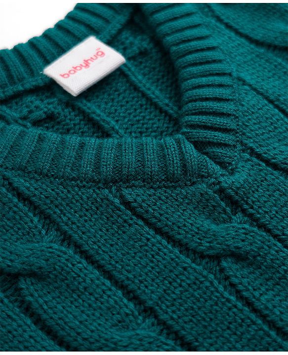 Babyhug Knit Sleeveless Solid Colour Pullover with Cable Knit Design - Dark Green