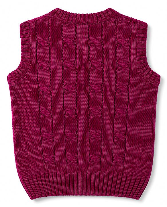 Babyhug Knit Sleeveless Solid Colour Pullover with Cable Knit Design-Maroon
