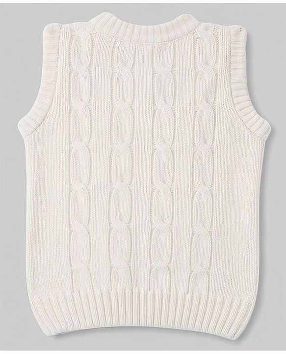 Babyhug Knit Sleeveless Pullover With Cable Knit Design - White