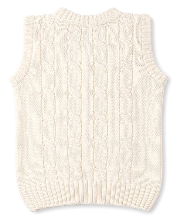 Babyhug Knit Sleeveless Pullover With Cable Knit Design - White