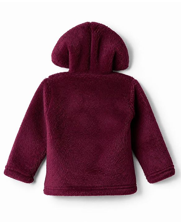 Babyhug Fur Knit Hoodies with Full Sleeves & Applique - Maroon