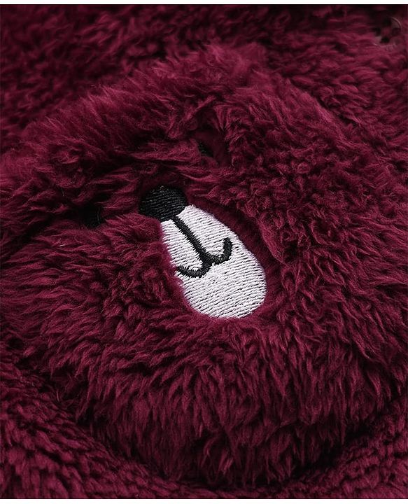 Babyhug Fur Knit Hoodies with Full Sleeves & Applique - Maroon