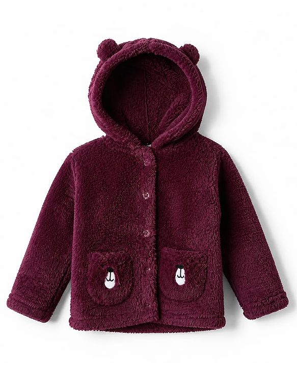 Babyhug Fur Knit Hoodies with Full Sleeves & Applique - Maroon