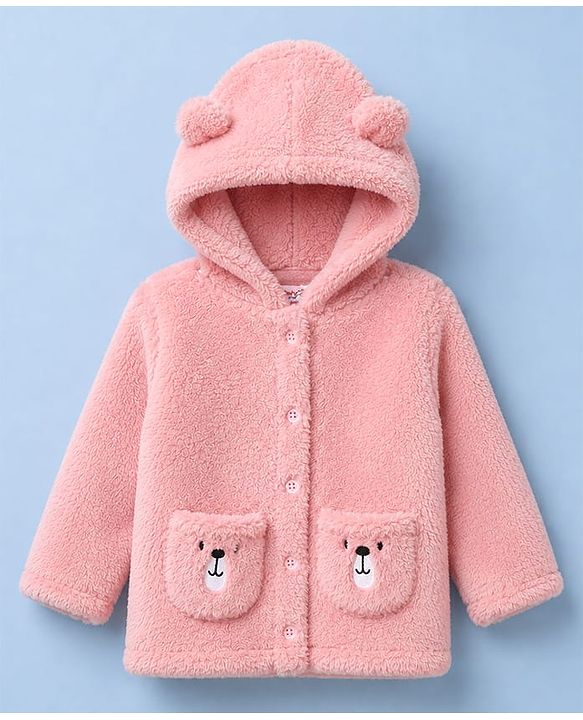Babyhug Knit Hoodies with Full Sleeves and Bear Embroidery in Grey for 6-9 Months