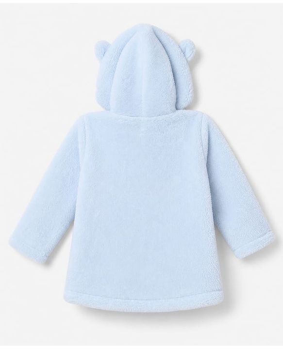 Babyhug Fur Knit Hoodie with Full Sleeves and Bear Theme Applique  Light Blue