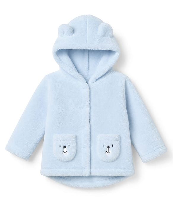 Babyhug Fur Knit Hoodie with Full Sleeves and Bear Theme Applique  Light Blue