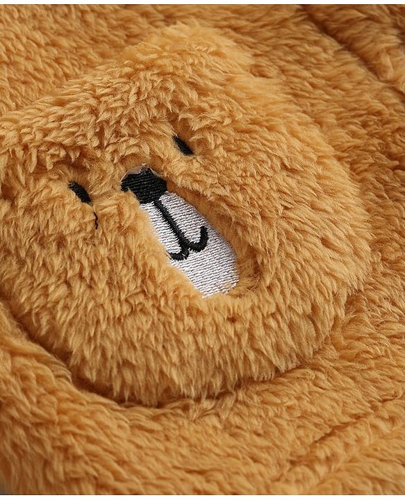 Babyhug Fur Knit Hoodie with Full Sleeves and Bear Print - Mustard