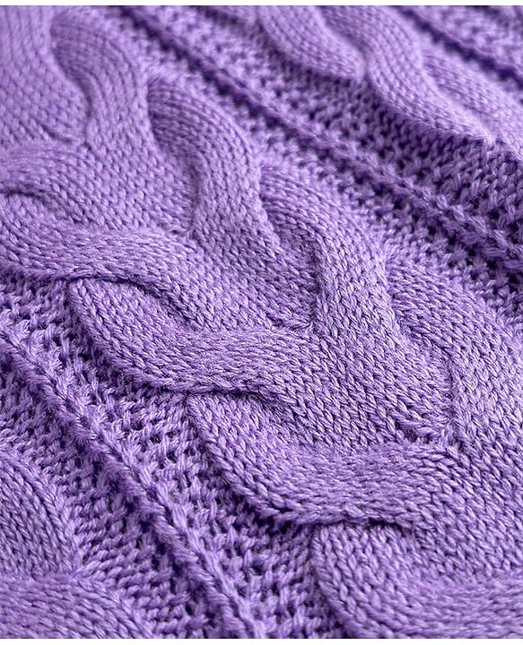 Babyhug Woollen Knit Full Sleeves Solid Colour Sweater Dress & Belt with Cable Knit Design - Lavender