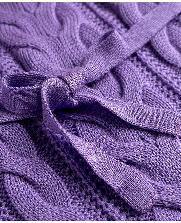Babyhug Woollen Knit Full Sleeves Solid Colour Sweater Dress & Belt with Cable Knit Design - Lavender