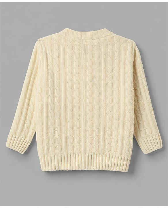 Babyhug Knit Full Sleeves Solid Colour Pullover with Cable Knit Design - White