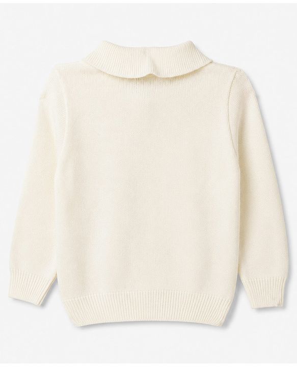 Babyhug Knit Full Sleeves Polo Collar Neck Solid Colour Cable Knit Designed Sweater Set - White