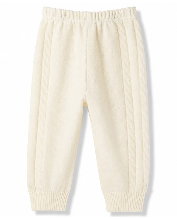 Babyhug Knit Full Sleeves Polo Collar Neck Solid Colour Cable Knit Designed Sweater Set - White