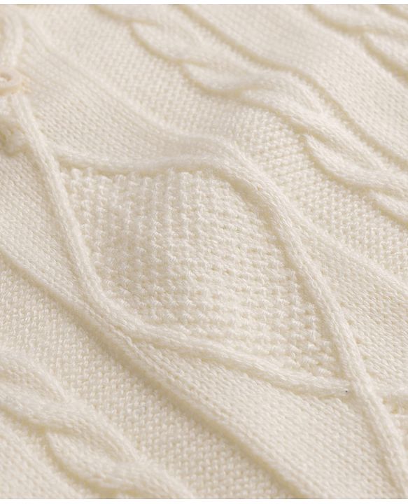 Babyhug Knit Full Sleeves Polo Collar Neck Solid Colour Cable Knit Designed Sweater Set - White