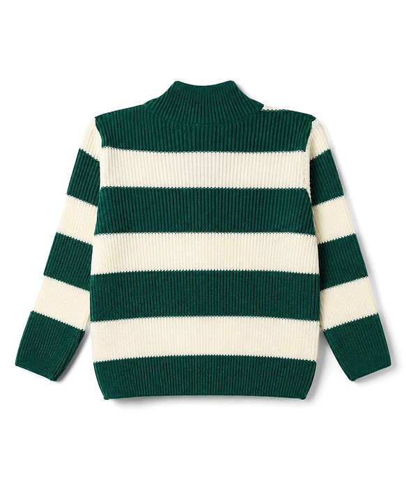 Babyhug Knit Full Sleeves Striped Sweater Set - Green
