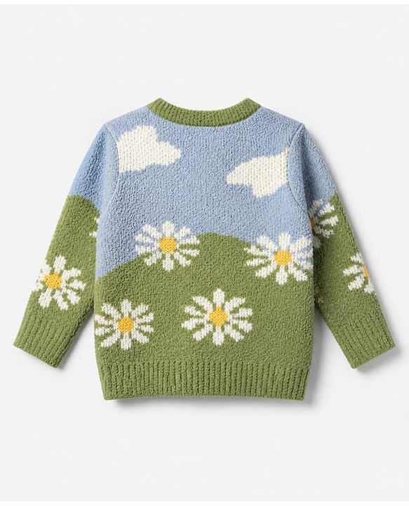 Babyhug Knit Pullover and Pant Full Sleeves Full Length with Daisy Design in Green for 3-6 Months
