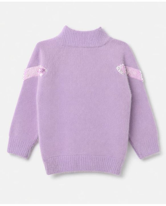 Babyhug Knit Extra Soft Hairy Eyelash Yarn Full Sleeves Pullover with Sequin Work - Lavender