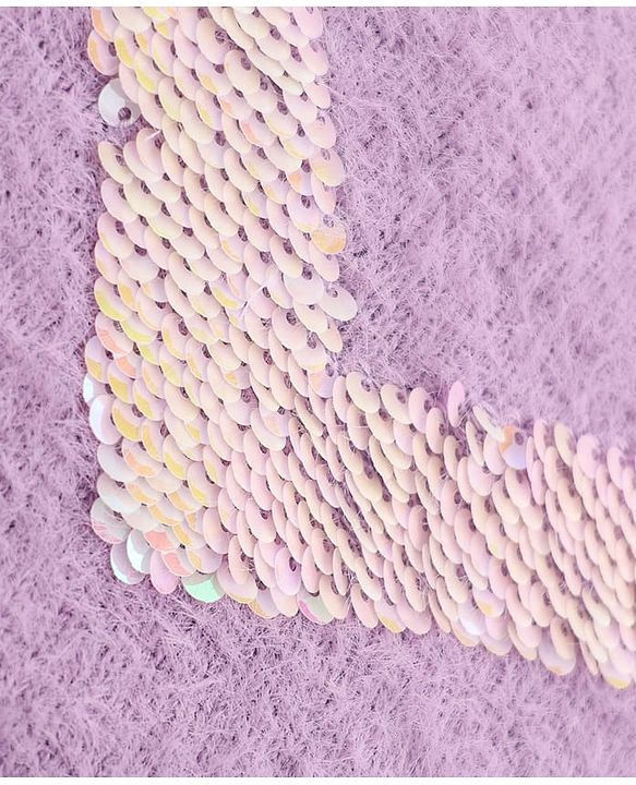 Babyhug Knit Extra Soft Hairy Eyelash Yarn Full Sleeves Pullover with Sequin Work - Lavender