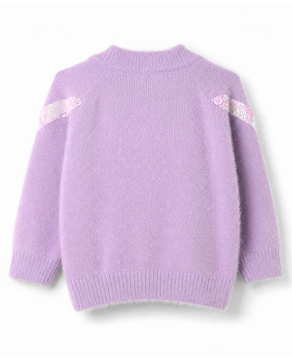 Babyhug Knit Extra Soft Hairy Eyelash Yarn Full Sleeves Pullover with Sequin Work - Lavender