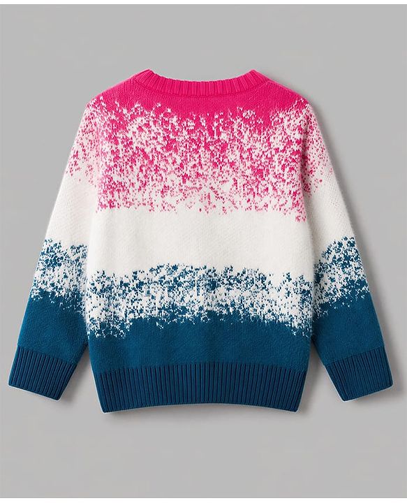 Babyhug Knit Extra Soft Hairy Eyelash Yarn Full Sleeves Unicorn Reverse Sequinned Pullover Sweater - Pink