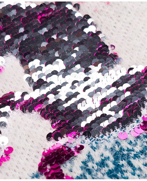 Babyhug Knit Extra Soft Hairy Eyelash Yarn Full Sleeves Unicorn Reverse Sequinned Pullover Sweater - Pink