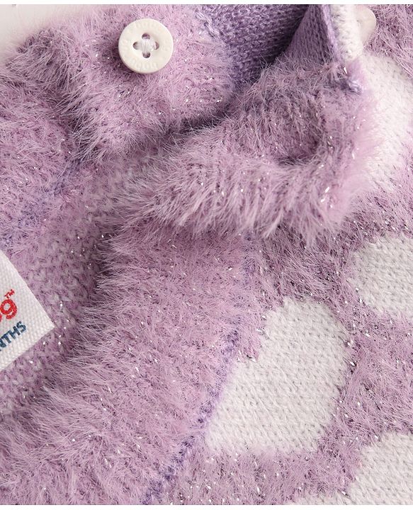 Babyhug Knit Extra Soft Hairy Eyelash Yarn Full Sleeves Sweater Set With Hearts Design - Mauve