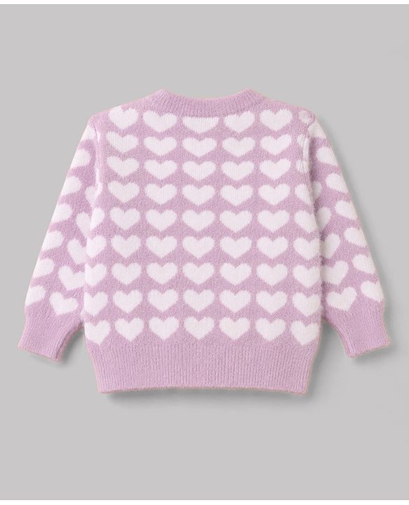 Babyhug Knit Extra Soft Hairy Eyelash Yarn Full Sleeves Sweater Set With Hearts Design - Mauve