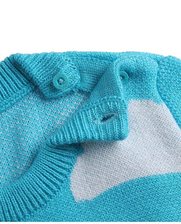 Babyhug Knit Full Sleeves Pullover with Cloud Designed & Airplane Patch - Light Blue