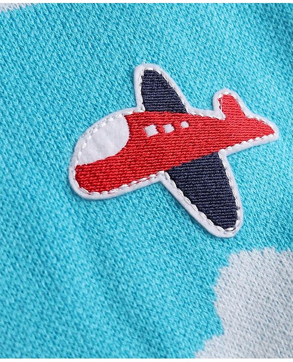 Babyhug Knit Full Sleeves Pullover with Cloud Designed & Airplane Patch - Light Blue